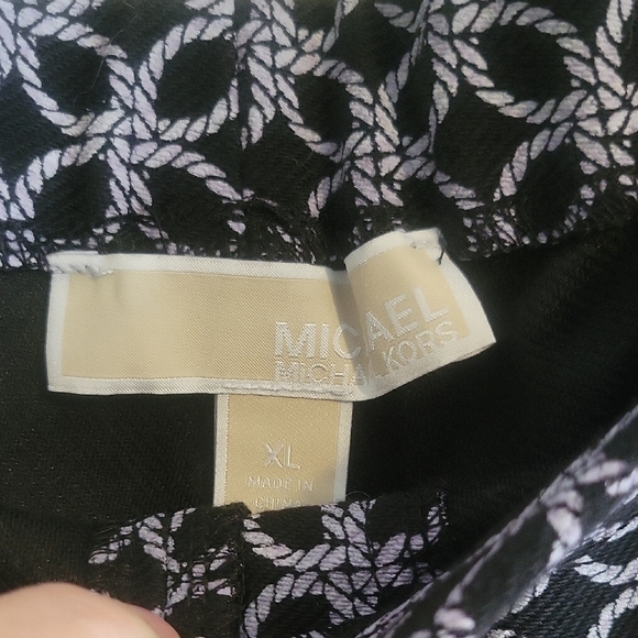 Michael Kors SzXL Blk lavender pattern pull on slacks faux frnt real back pocket - Picture 2 of 5